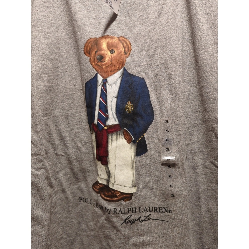 Vintage Mens Polo Ralph Lauren Grey Professional Preppy School Bear T-Shirt XL - Picture 2 of 6